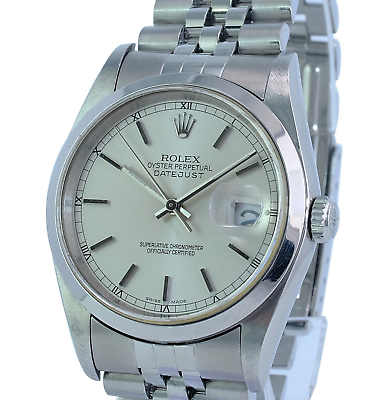 #ad ROLEX DATEJUST UNISEX STEEL WATCH SILVER INDEX DIAL SMOOTH JUBILEE 36MM 16200 $6656.63