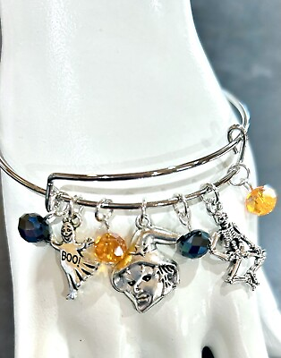 #ad Halloween Witch Ghost BOO amp; Skeleton charm Expandable Bangle Bracelet $4.75