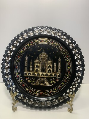 #ad Vintage Handmade Metal Wall Plate Taj Mahal Gold Engraving... $28.99