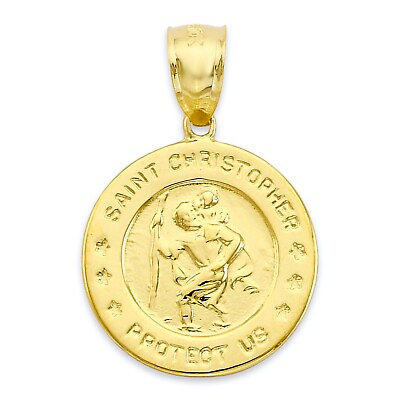 #ad Solid Gold Saint Christopher Protect Us Pendant Available in 10k or 14k $106.19