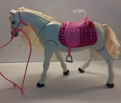 #ad BARBIE Horse White Dream Walking Musical 2016 Mattel Sounds Moves Head Tail Pink $19.87