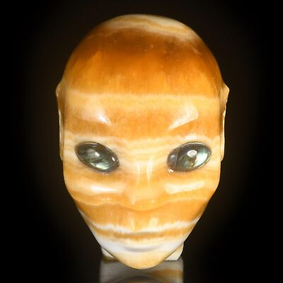 #ad 4.96quot;Natural Orange Calcite Carved Fairy ELF Head Mystic Creature Collectible $160.00