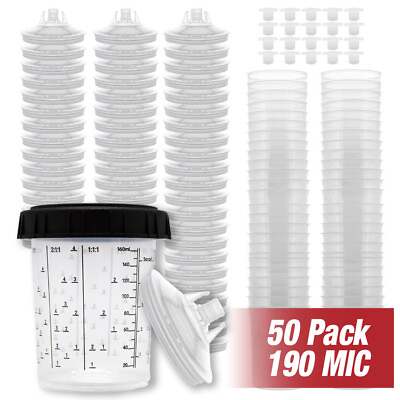#ad PPS CUPS Disposable Paint Spray Gun Cup Liners and Lid System 190 Mic 50pack $69.14