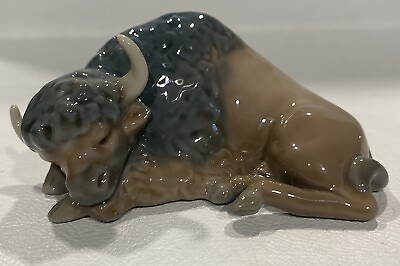 #ad Lladro Mini Miniature Resting Bison Buffalo Gloss Finish Figurine 5312 $88.00
