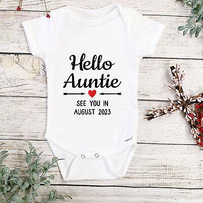 #ad Hello Auntie Onesie® Pregnancy Announcement To Aunt Baby Bodysuit Gift $13.50