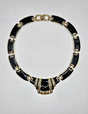 #ad Vintage Gold Tone Black Enamel Link Necklace 17quot; $24.95