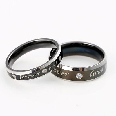 #ad USA Couples Stainless Steel Forever Love Ring Wedding Engagement Charm Band New $5.99