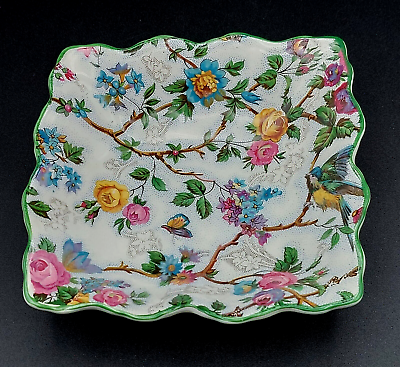 #ad Vintage Midwinter England Staffordshire Semi Porcelain Square Bowl Birds Flowers $15.00