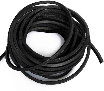 #ad TM 3mm Flat Genuine Leather Cord Braiding String Black 5 Yards $10.96