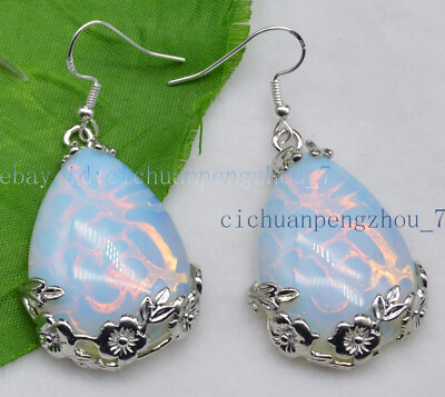 #ad Genuine White Moonstone Gemstone Drop Flowers Hook Tibet Silver Jewelry Earrings $4.48