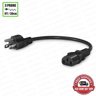 #ad 1FT Universal 3 Prong AC Power Cord Cable 18AWG Computer Printer Monitor TV PC $2.74
