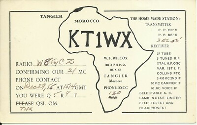 #ad Vintage KT1WX Tangier Morocco 1955 Amateur Radio QSL Card $5.99