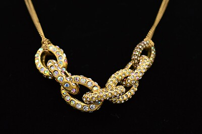 #ad J.Crew Rhinestone Necklace Linked Chain AB Crystal Antiqued Gold Layered BinA $23.96
