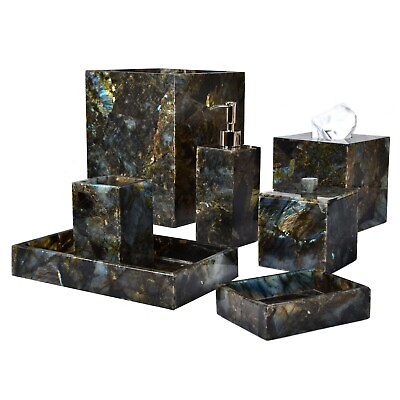 #ad Marble Bath Set Labradorite Resin Art Tissue Paper for Bathroom Set of 7 Pieces $808.00