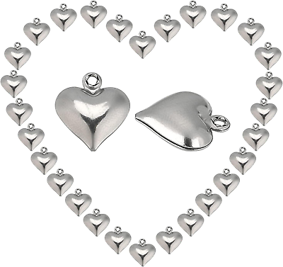 #ad 1 Box 100Pcs Valentine#x27;S Day Charms Heart Charms Stainless Steel 3D Puffy Heart $9.99