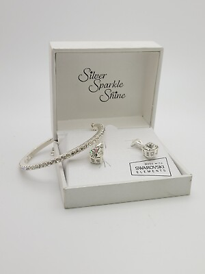 #ad Clear Crystal Bracelet amp; Earrings w Swarovski Elements Jewelry Set NEW $40.00