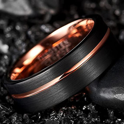 Classic Tungsten Carbide Men Wedding Ring Band Rose Gold Grooved Eternity Gift $13.59
