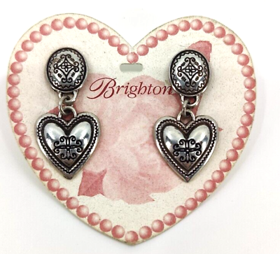 #ad Brighton Silver plated stud dangle Heart shape Earrings etched design $29.95