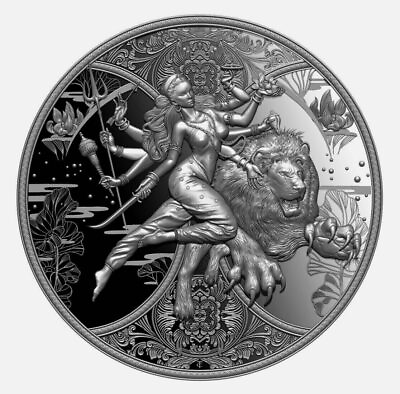 #ad 2024 Cameroon Hindu Goddess Durga 1oz Silver High Relief BU Coin w COA $52.95