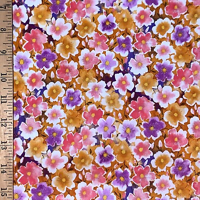 #ad Fabric Cotton 100% Floral Yellow Pink Purple Orange Flowers Sell by 1 2 Yard B1 $4.95