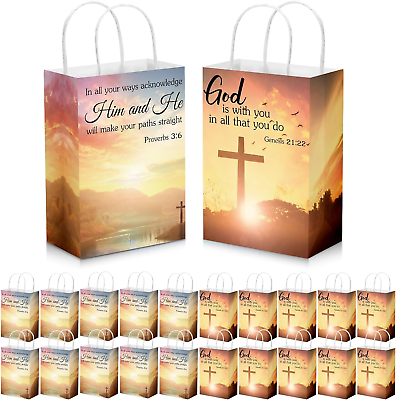 #ad 50 Pack Christian Gift Bags Church Visitor Welcome Packets Bulk Religious Baptis $41.89