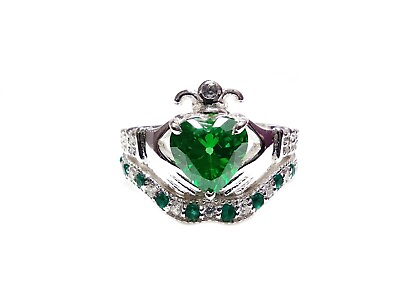 #ad Silver Irish Claddagh Ring Green Heart Anniversary Ring Irish Heart CladdaghRing $35.80