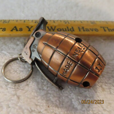 #ad Swordfish Brass Copper Tone Mini Hand Grenade Cigarette Lighter Key Chain $25.00