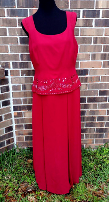 #ad Talbots Dress Women Petite 12P Red Sleeveless Zip Sequin Beads Gown Wedding new $70.00
