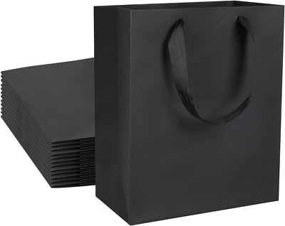 #ad 12Pcs Black Gift Bags with Ribbon Handles Kraft Gift Bags Large Size10 X5 X13 $26.24