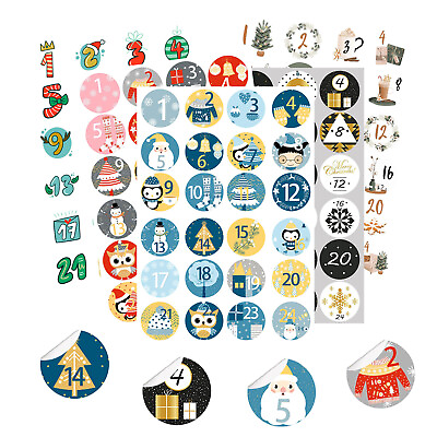 #ad Stickers Christmas Gift Number Stickers 24 Stickers Round Christmas Seal $8.72