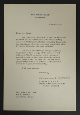 #ad *Autographed* Frances E. Kittelle 1964 Typed Signed Letter The White House $75.00