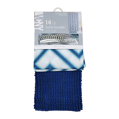 #ad VCNY Home Blue White Mykonos 14 Piece Shower Bath Set $21.99
