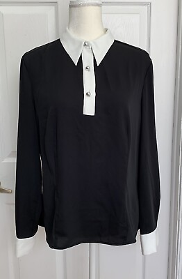 Zendaya x Tommy Women Black White Long Sleeve Collared Blouse Top Size 8 $12.99