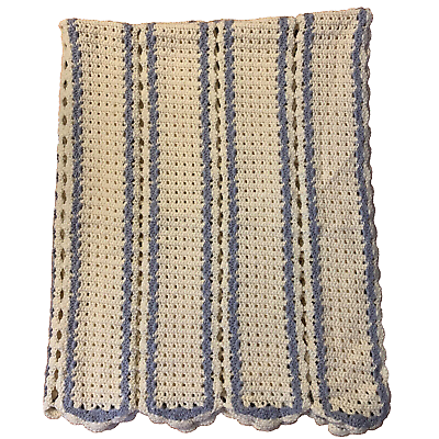 #ad Vintage Crocheted Afghan Handmade Blanket Lavender amp; White Throw 63 x 46 Nursery $19.00