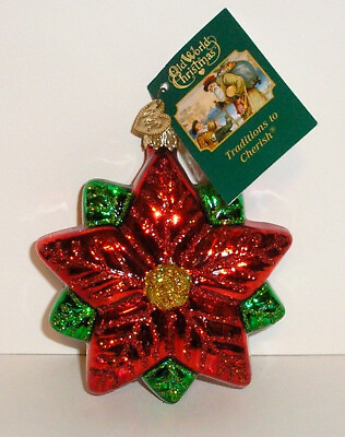 #ad 2011 POINSETTIA STAR OLD WORLD CHRISTMAS BLOWN GLASS ORNAMENT NEW W TAG $14.99