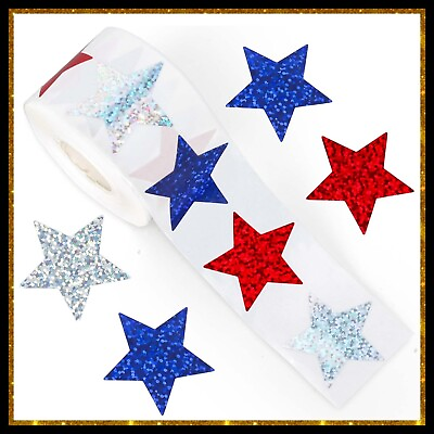 #ad Patriotic Red White Blue American Flag 4th Of July USA Stickers Sparkly Holo $5.00