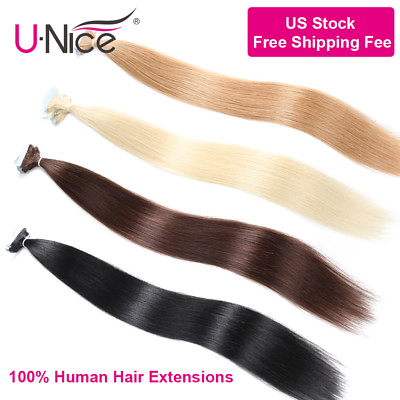 #ad UNice 20 40pcs Platinum Blonde Tape in Skin Weft 100% Remy Human Hair Extensions $78.77