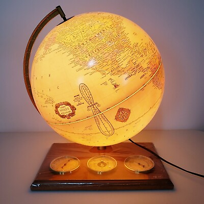 #ad Gram#x27;s Antique World Globe Light Weather Station Barometers Home School Desk $70.00