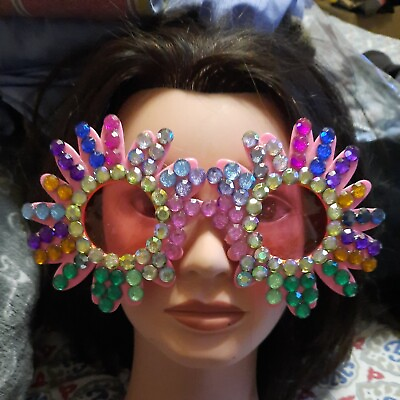 #ad Fashion DivA Sunglasses Bedazzled In GEMS NOVELTY flower SHAPED rainbow 🌈 $12.50