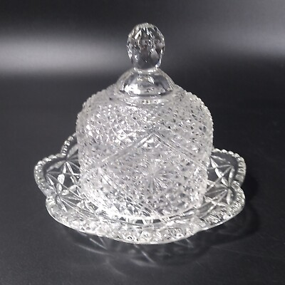 #ad Avon Butter Cheese Ball Dish With Domed Lid Clear Pressed Glass 4.5 Inches Tall $8.00