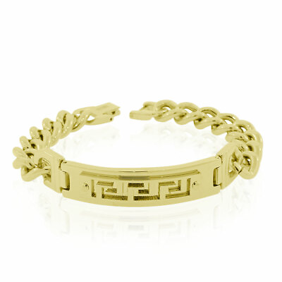 #ad EDFORCE Stainless Steel Yellow Gold Tone Greek Key Link Chain Mens Bracelet $19.99