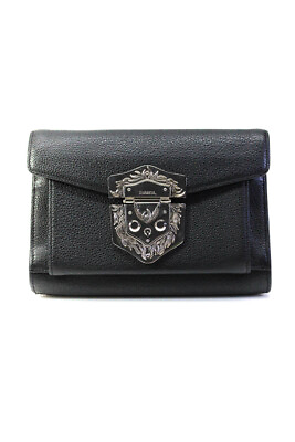#ad Tardini Womens Textured Leather Ornate Clasp Closure Clutch Black Handbag $319.99