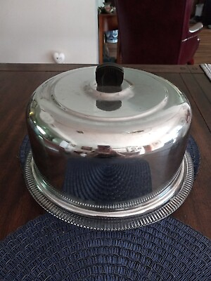 #ad VINTAGE CAKE SAVER GLASS CAKE PLATE 12.5quot; ROUND DOMED METAL LID together... $49.99
