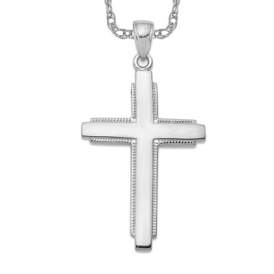 #ad 14K White Gold Latin Mexican Holy Cross Necklace Religious Pendant Jesus Chri... $699.00