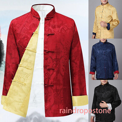 #ad Chinese Style Tang Men#x27;s Long Sleeved Jacket Casual Double sided Top Dad Coat $43.38