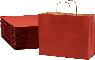 #ad #ad Red Gift Bags with Handles 16X6X12 Inch 100 Pack Large Kraft Paper Shopping Ba $99.99