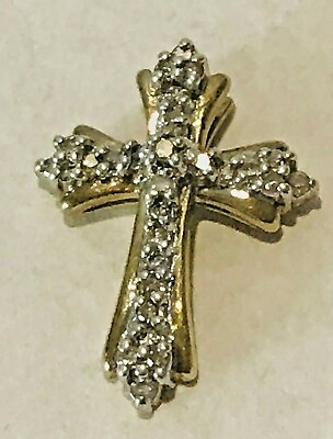 #ad 10k Gold Cross Charm Genuine Diamonds Pendant 2.3 grams Crucifix Stunning $300.11