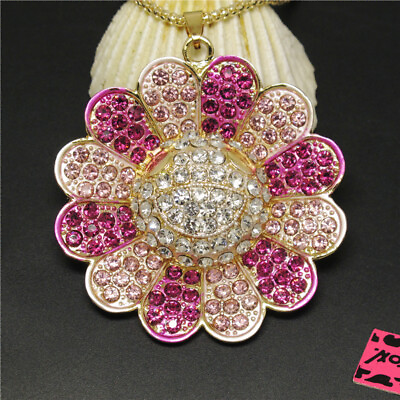 #ad New Holiday gifts Pink Bling Sunflower Flower Crystal Pendant Women Necklace $3.86