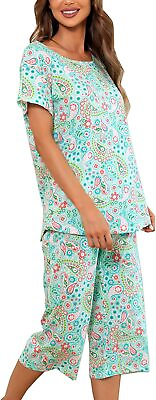 #ad ENJOYNIGHT Women#x27;s Cute Sleepwear Tops with Capri Pants Pajama Sets $57.03