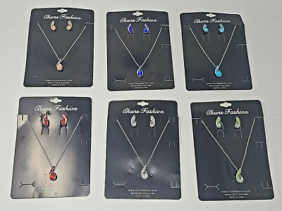 #ad Silvertone Crystal Sparkling Angel Teardrop Chain Necklaces amp; Earrings **6 Sets $29.99
